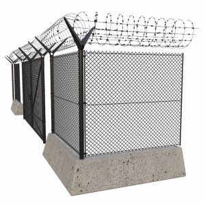 مدل سه بعدی فنس فلزی با پایه های بتونی و در فلزی