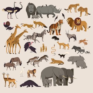 طرح لایه باز حیوانات شامل ببر،پلنگ،شیر،شترمرغ