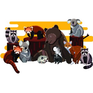 طرح لایه باز و وکتور حیوانات جنگلی با کیفیت بالا