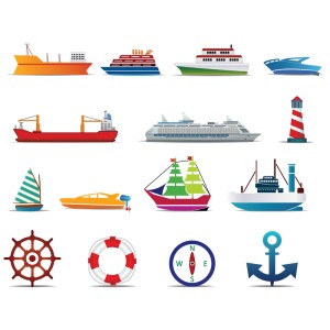 طرح لایه باز آیکن های کشتی و تجهیزات دریایی