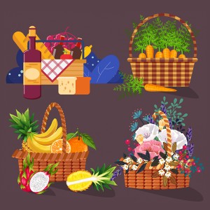 طرح لایه باز آیکن های سبد غذا،میوه،هویج