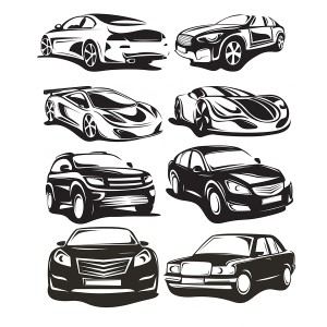 طرح لایه باز آیکن های ماشین سیاه و سفید