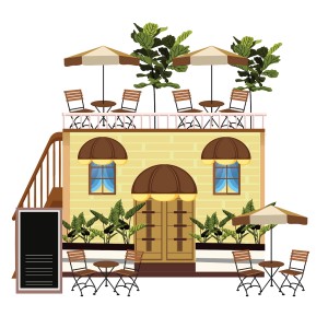 طرح لایه باز ساختمان رستوران و کافه رو باز