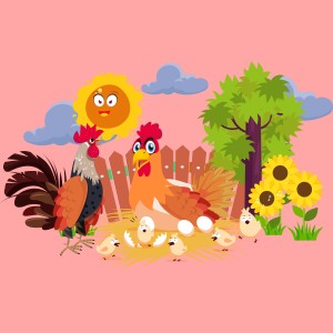 طرح لایه باز مرغ و خروس و جوجه ها و مزرعه