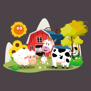 طرح لایه باز کاراکتر حیوانات اهلی گاو،گوسفند و مرغ