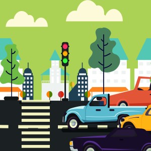 طرح لایه باز وکتور ترافیک شهری و چراغ قرمز