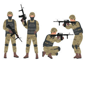طرح لایه باز وکتور سرباز نظامی با اسلحه