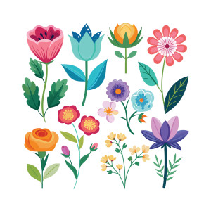 طرح لایه باز وکتور AI مجموعه گل های شاخه ای