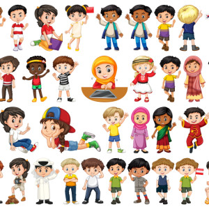 طرح لایه باز وکتور مجموعه کاراکترهای کودکان