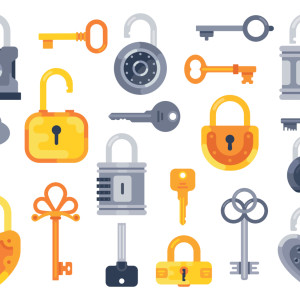 طرح لایه باز وکتور مجوعه کلید و قفل با کیفیت بالا