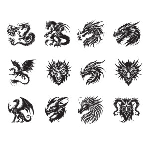 طرح لایه باز مجموعه آیکن های اژدها 12 عددی