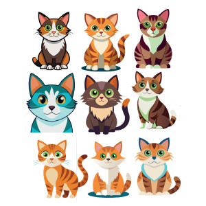 طرح لایه باز وکتور مجموعه کاراکترهای گربه ها بامزه