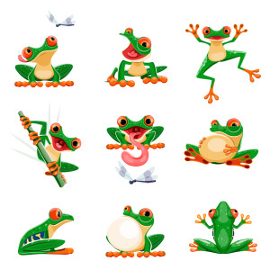 طرح لایه باز وکتور کاراکتر قورباقه با کیفیت بالا