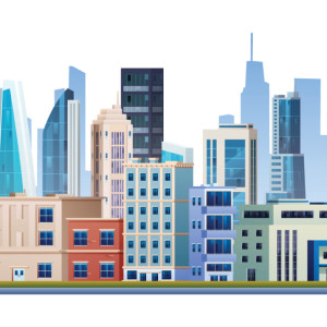 طرح لایه باز شهر ساختمان ها و درختان