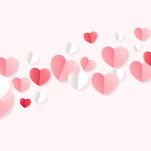 طرح لایه باز کارت پستال عاشقانه قلب های وکتور