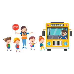 طرح لایه باز اتوبوس مدرسه و دانش آموزان و طبیعت
