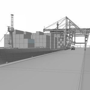 مدل سه بعدی بندر حمل بار و کشتی باری