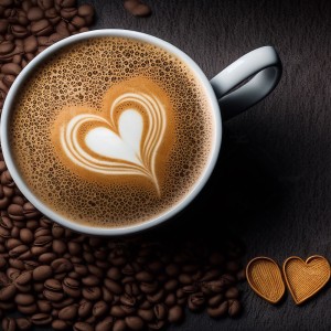 عکس دانه های قهوه و فنجون پر از قهوه با کیفیت بالا