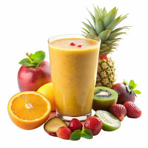 عکس لیوان آب میوه همراه میوه با کیفیت بالا