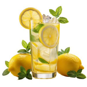 عکس لیوان لیموناد با تکه های میوه و نعنا با کیفیت