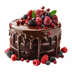 عکس کیک شکلاتی و تزئین شده با میوه توت فرنگی