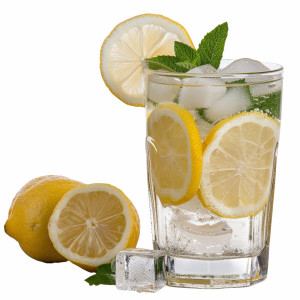 عکس لیوان شیشه آب میوه پرتقال با برش های پرتقال