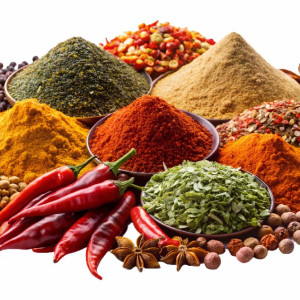 عکس ادویه جات در ظرف مسی با قاشق چوبی کیفیت بالا