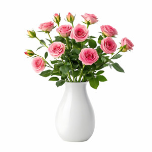 عکس دسته گل های رز صورتی رنگ در گلدان کیفیت بالا