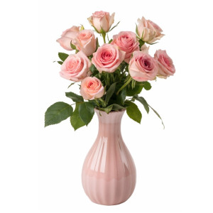 عکس گل رز صورتی در گلدان سفالی با کیفیت بالا