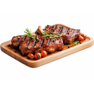 عکس png استیک گوشت گریل شده در سینی چوبی