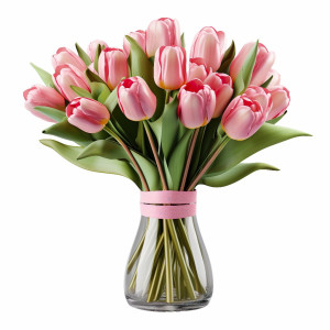 عکس گل لاله صورتی در گلدان شیشه ای با کیفیت بالا