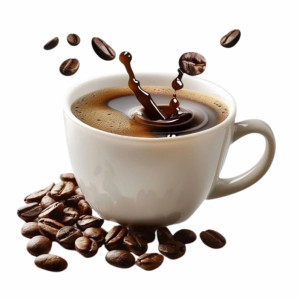 عکس دانه های قهوه و فنجون پر از قهوه با کیفیت بالا