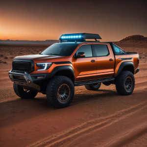 عکس ماشین شاسی بلند قرمز در بیابان با کیفیت بالا