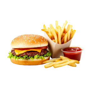 عکس png همبرگر و سیب زمینی سرخ شده