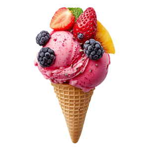 عکس 4k بستنی میوه ای با تکه های میوه با کیفیت بالا