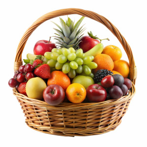 عکس سبد انواع میوه با پس زمینه سفید با کیفیت بالا