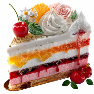 عکس png کیک برش خورده تزیین شده با میوه