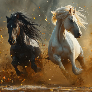 عکس اسب سفید و سیاه در حال دویدن با کیفیت بالا