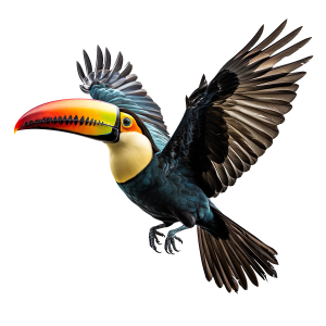 عکس png پرنده توکان استوایی زیبا در حال پرواز