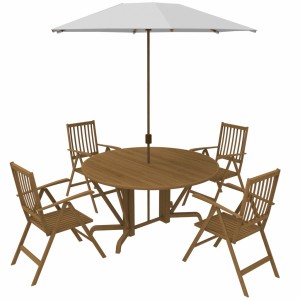 مدل سه بعدی میز و صندلی باغی به همراه سایه بان